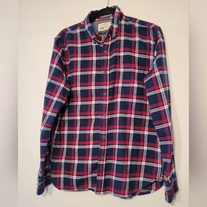 On The Road Blue and Red Long Sleeve Plaid Flannel Mens Size 42 Large